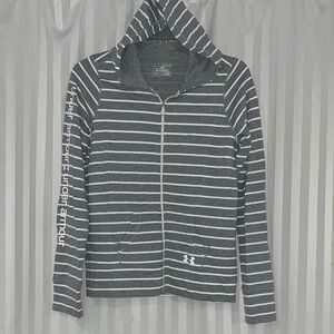 Under Armour Heat Gear Youth XL Grey w/White Stripes Lightweight Zippered Hoodie